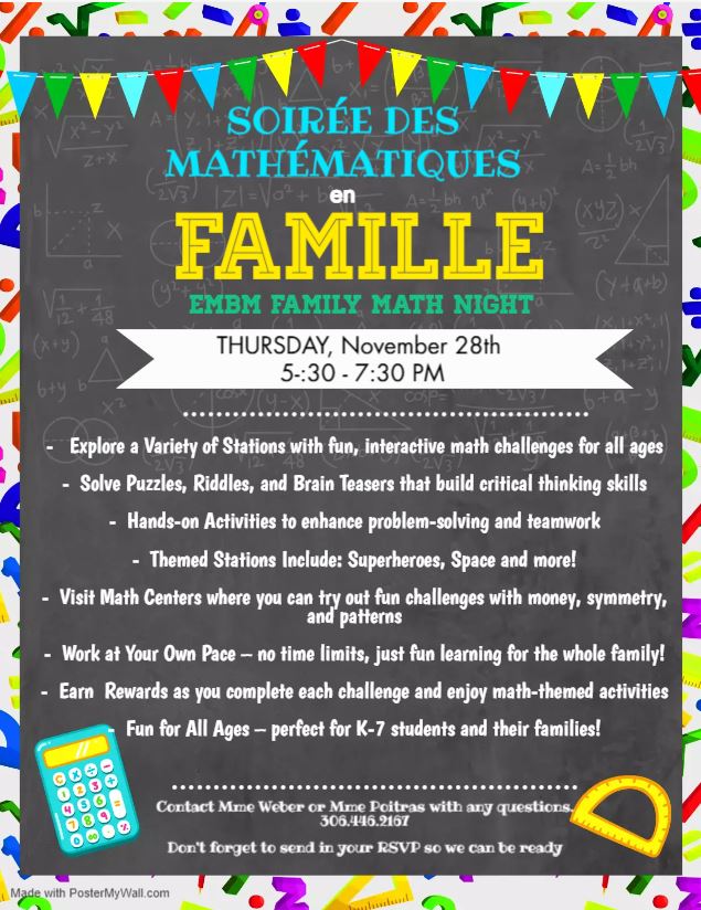 Family Math NIGHT  - Thurs., Nov. 28th