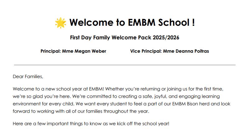 Bienvenue !! Welcome back - September 2025