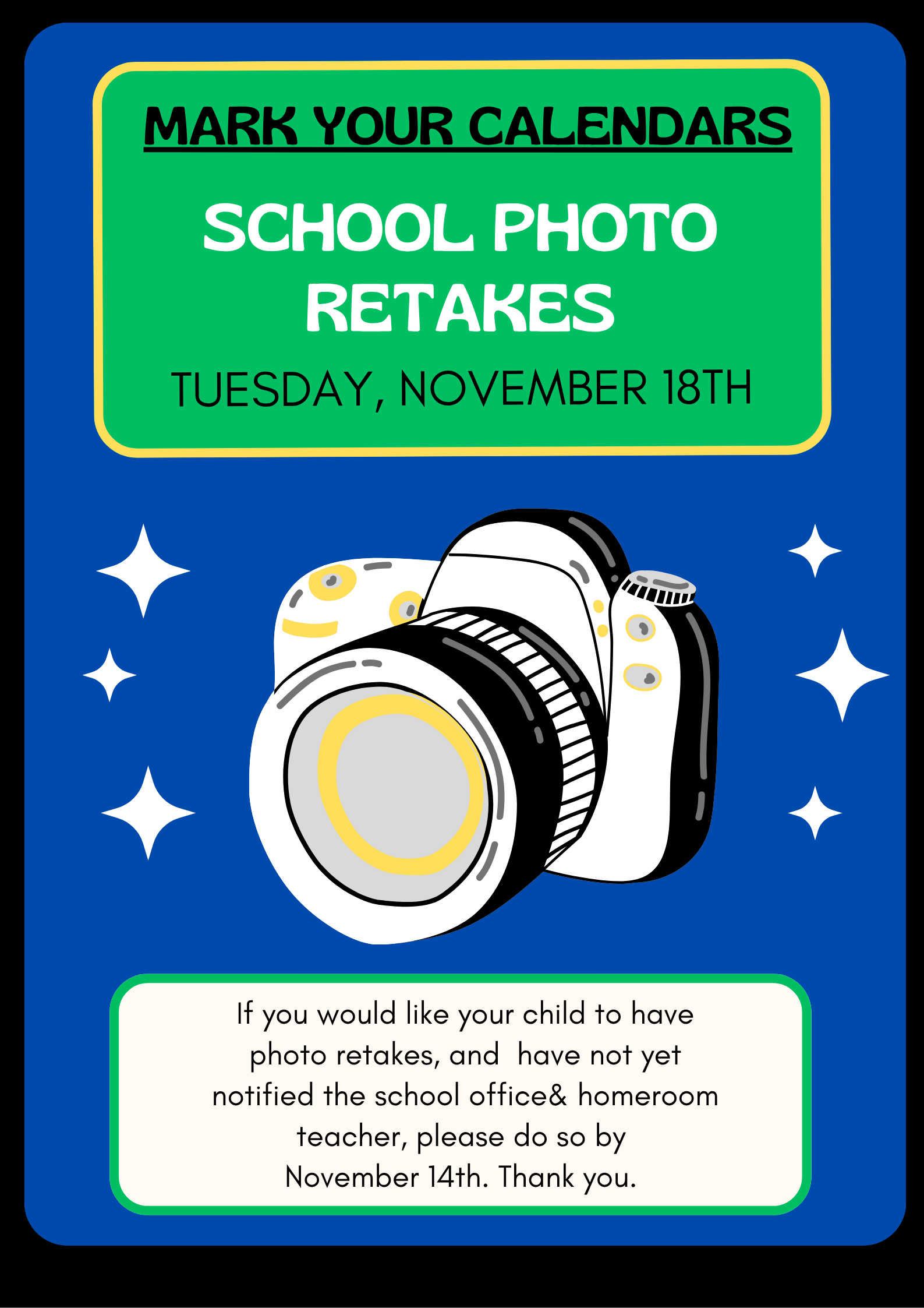 📸 Retakes - Tuesday, November 18th
