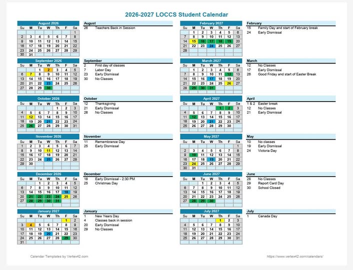 2026/2027 School Year Calendar