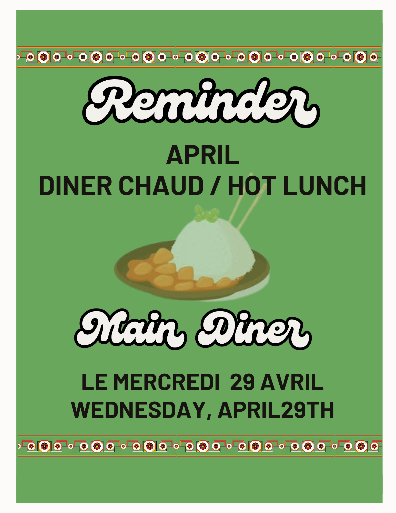 🍚 Diner chaud / Hot lunch - Wednesday, April 29th