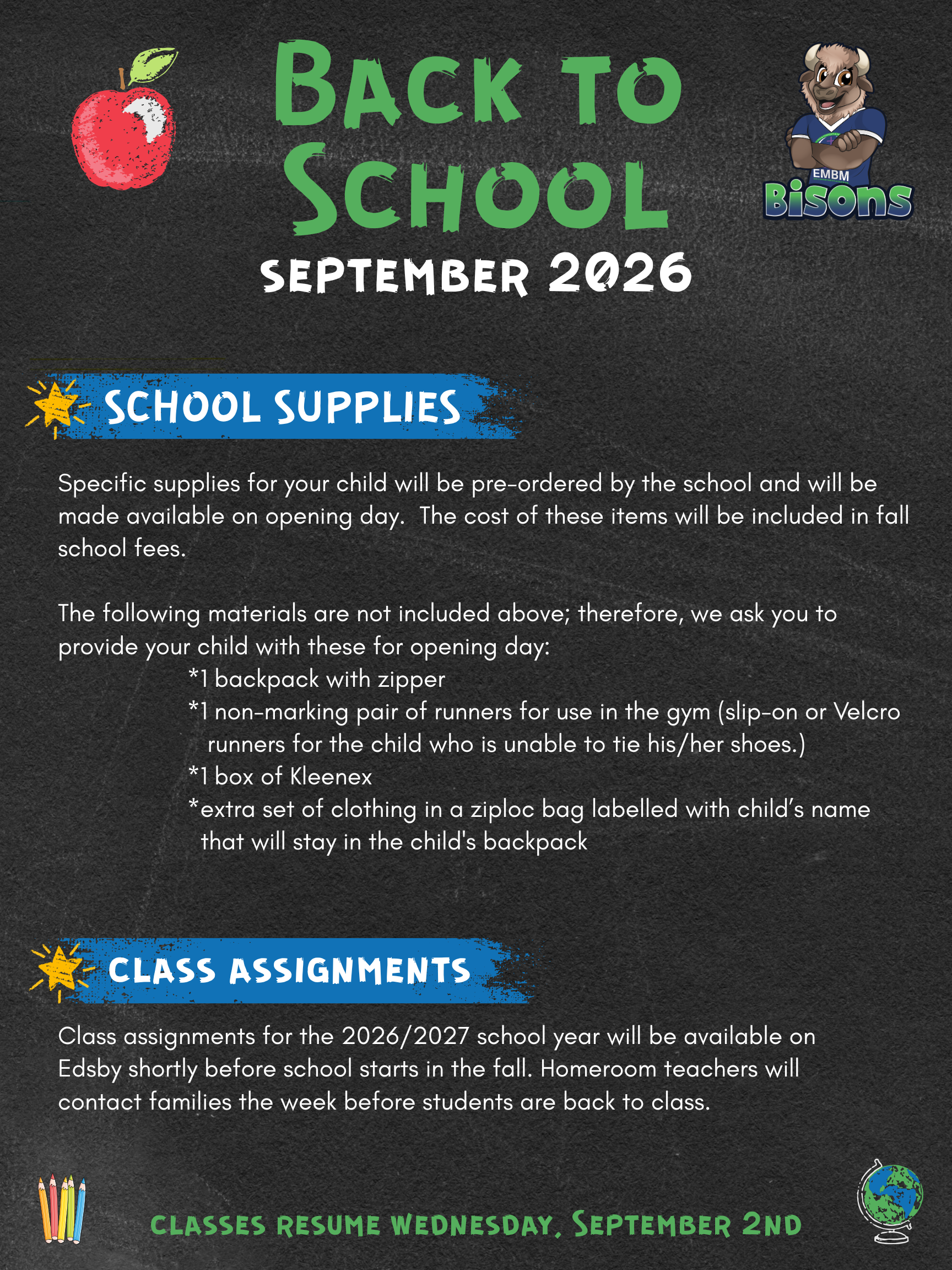 🍎BTS Supply Info - First Day Weds. Sept. 2nd
