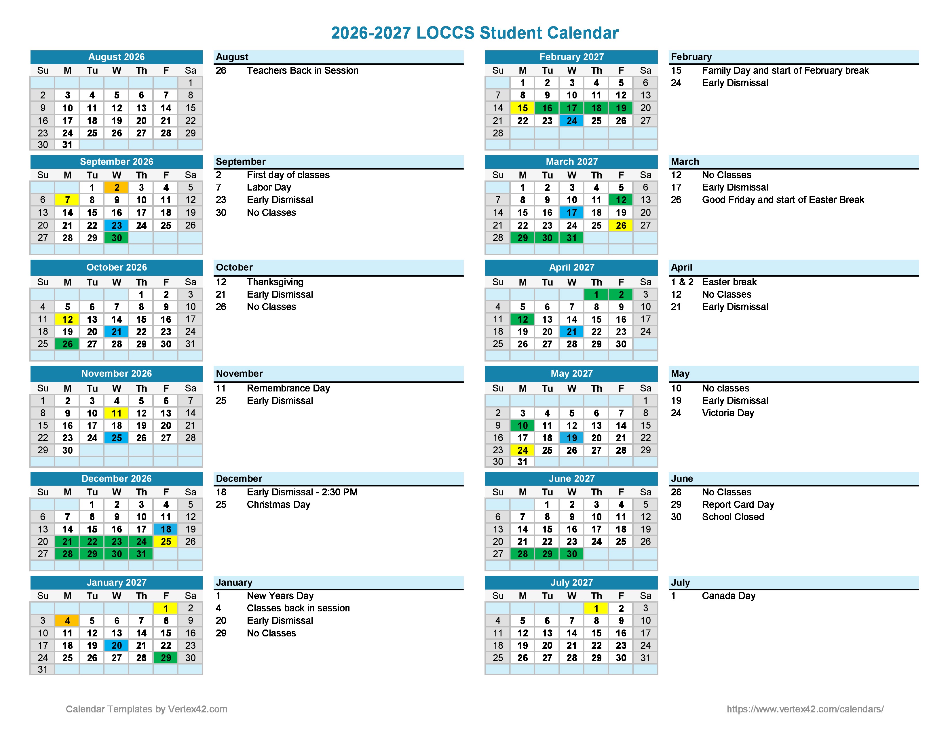 2026/2027 School Year Calendar