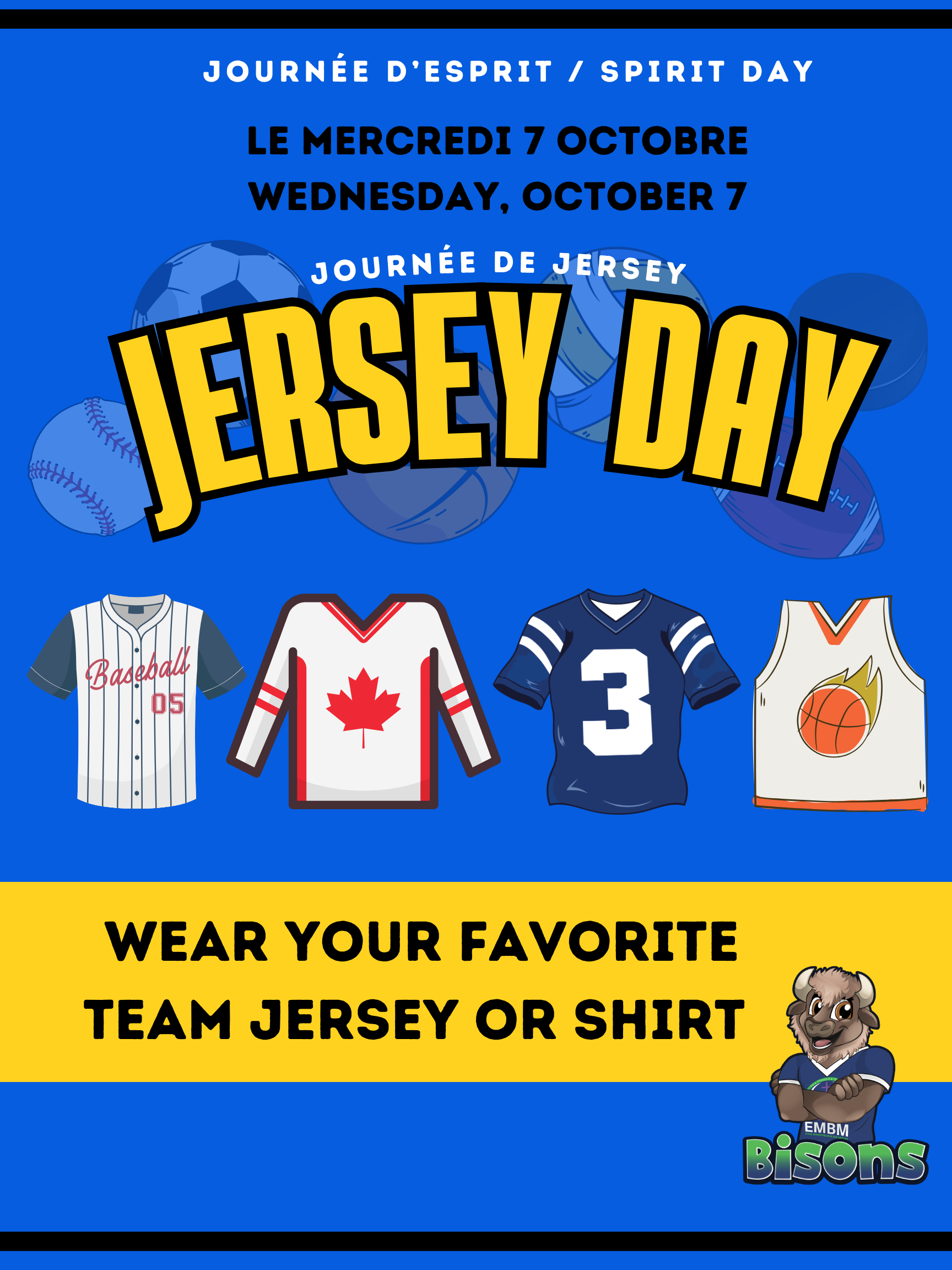 🏒🏀⚾JERSEY DAY 🏈🥎🏐 Wednesday, October 7th